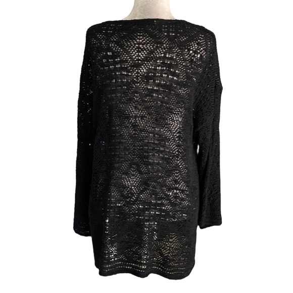 Zara Black Textured Pointelle Knit Double Tie Mini Dress / Tunic Sweater - M - Picture 13 of 16